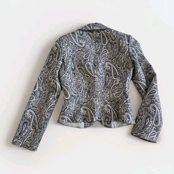 Trina Turk Blazer Womens 2 Gray Silver Paisley LS Cotton Wool Blend Party Boho - Picture 16 of 16